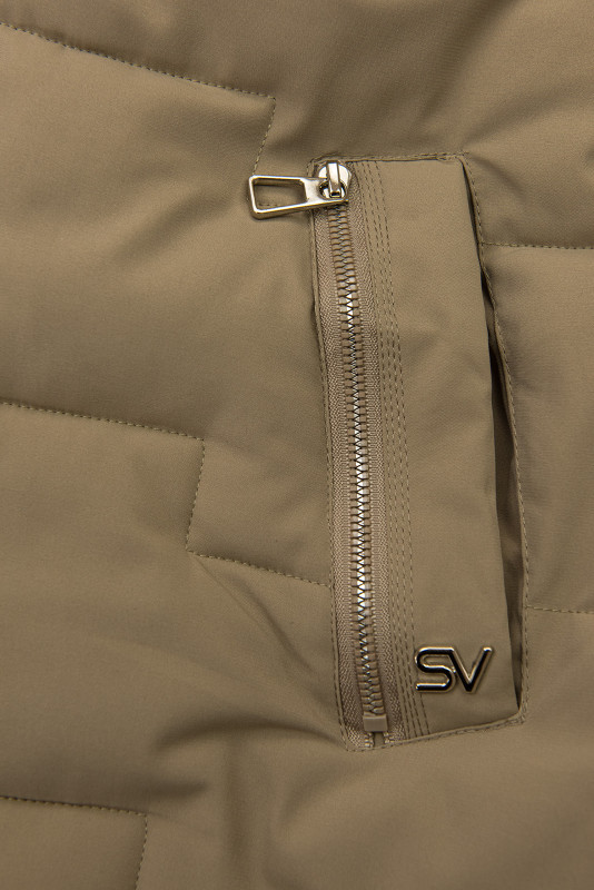 Béžová prošívaná zimní bunda v prodlouženém střihu