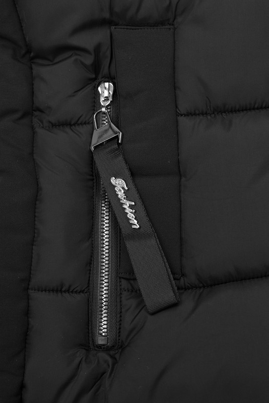 Černá dlouhá zimní bunda s kožešinou