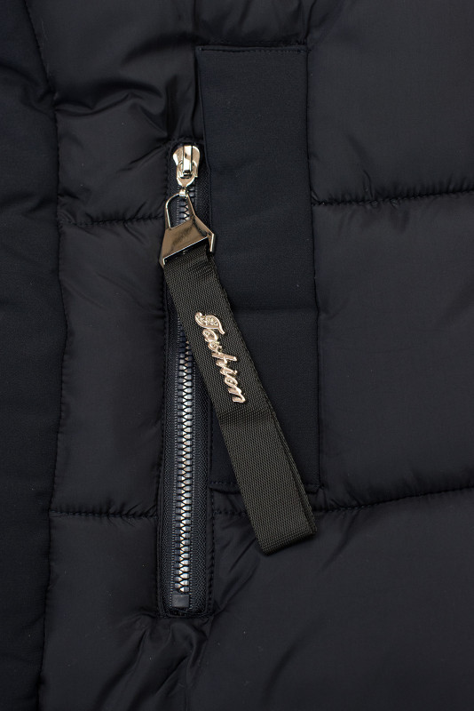 Tmavě modrá dlouhá zimní bunda s kožešinou