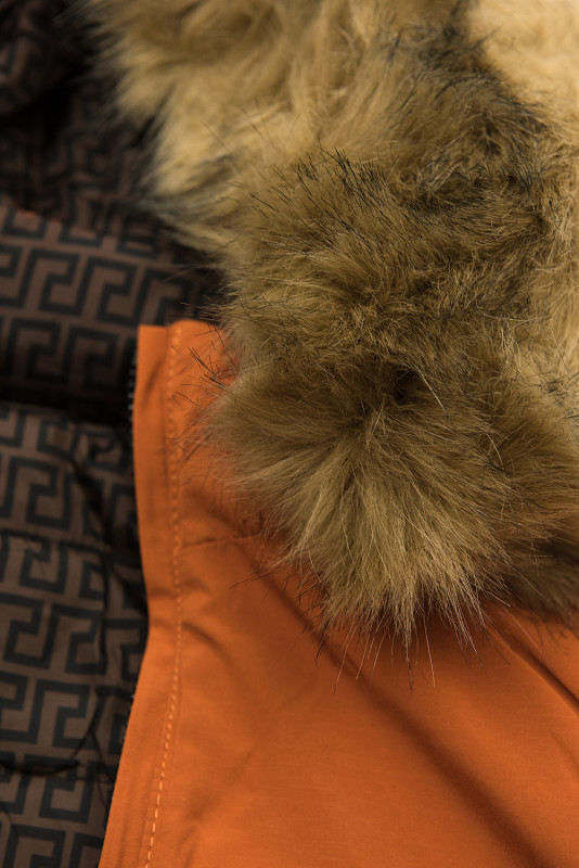 Cihlově oranžová prošívaná oboustranná bunda