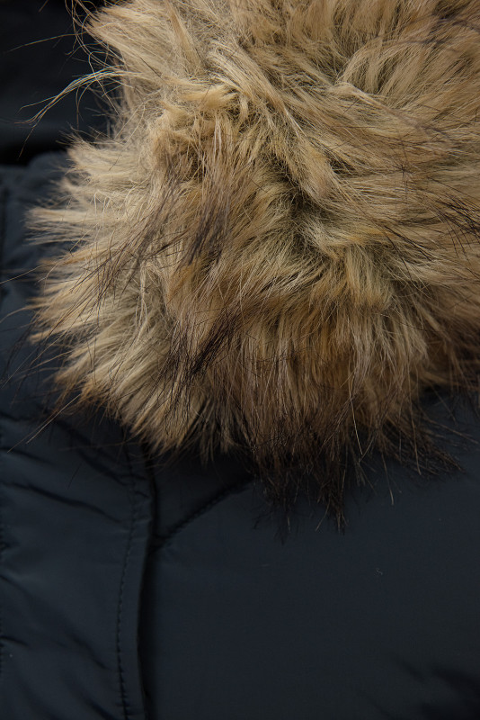 Elegantní zimní bunda s kožešinou, námořnická modrá