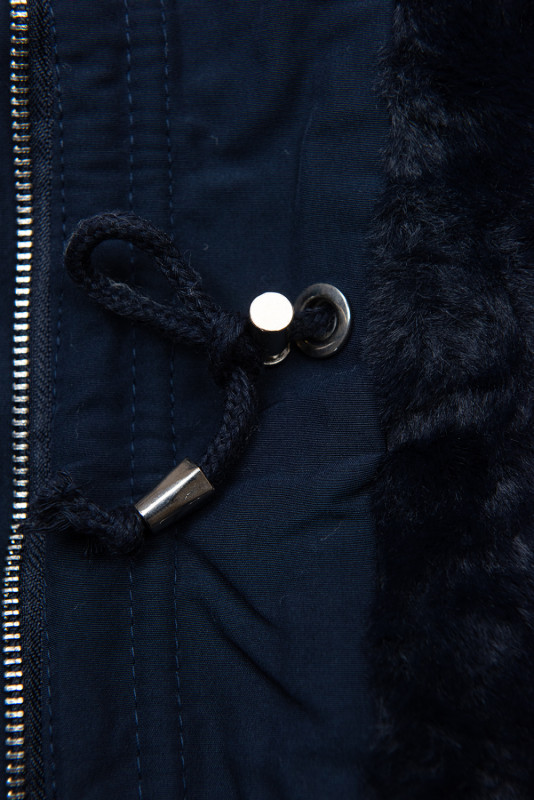 Tmavě modrá parka s plyšem a kožešinou