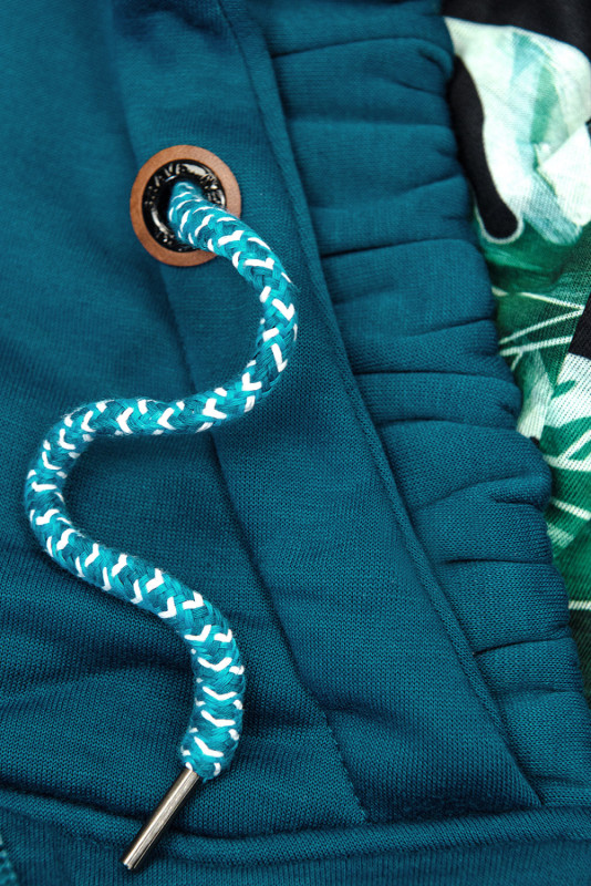 Tyrkysová mikina s barevnou podšívkou v kapuci