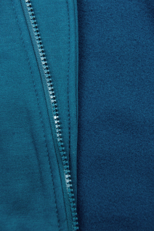 Tyrkysová mikina s barevnou podšívkou v kapuci