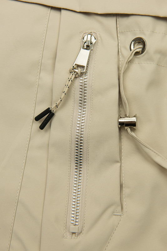 Prodloužená parka s potiskem v kapuci světle béžová