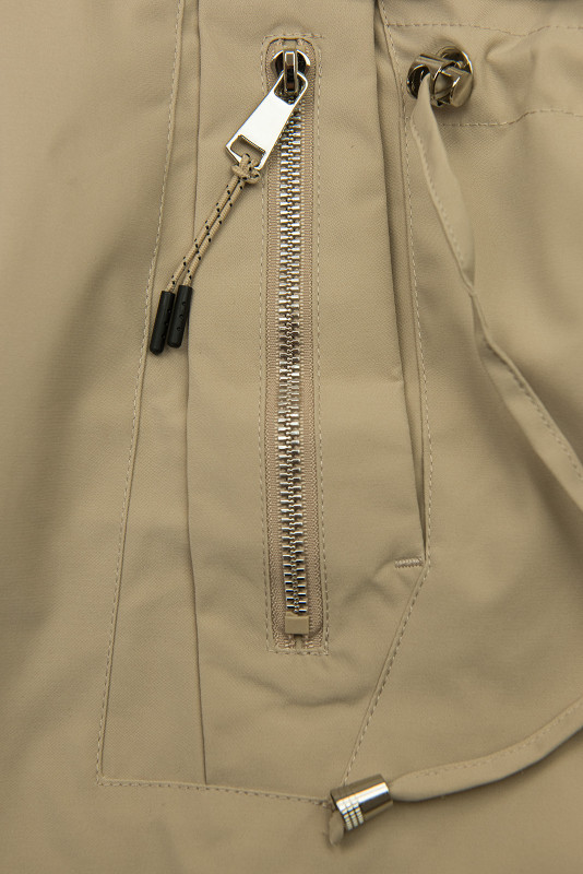 Prodloužená parka s potiskem v kapuci béžová