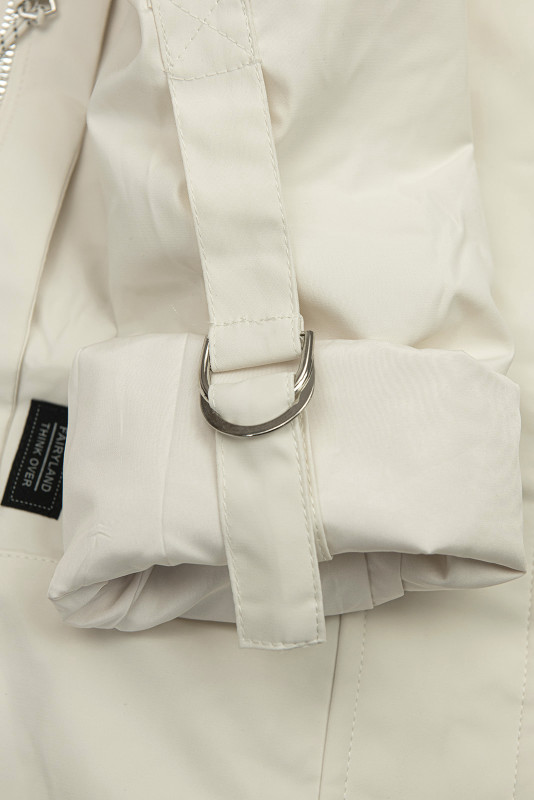 Prodloužená parka s potiskem v kapuci ecru