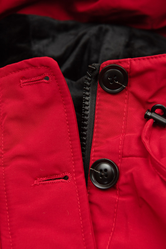Červená parka s odepínatelnou umělou kožešinou