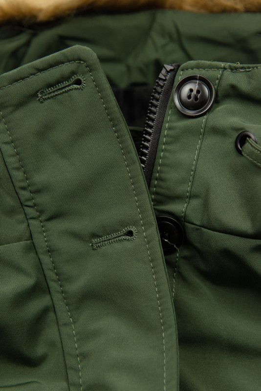 Army zelená parka s odepínatelnou umělou kožešinou