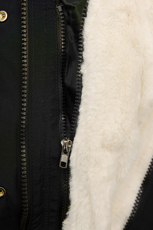 Černo-béžová parka s odnímatelnou plyšovou podšívkou