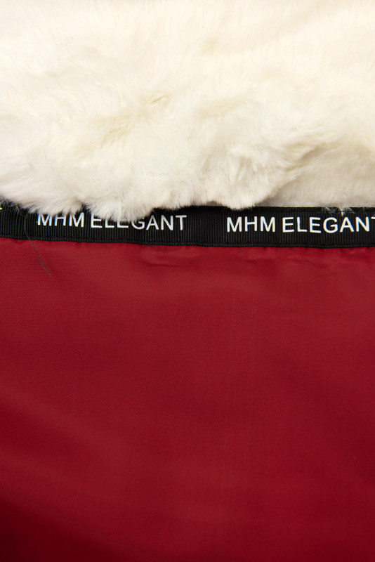 Červená prodloužená zimní bunda s béžovou kožešinou