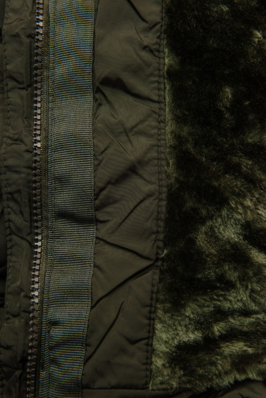 Khaki prošívaná zimní bunda s vysokým límcem