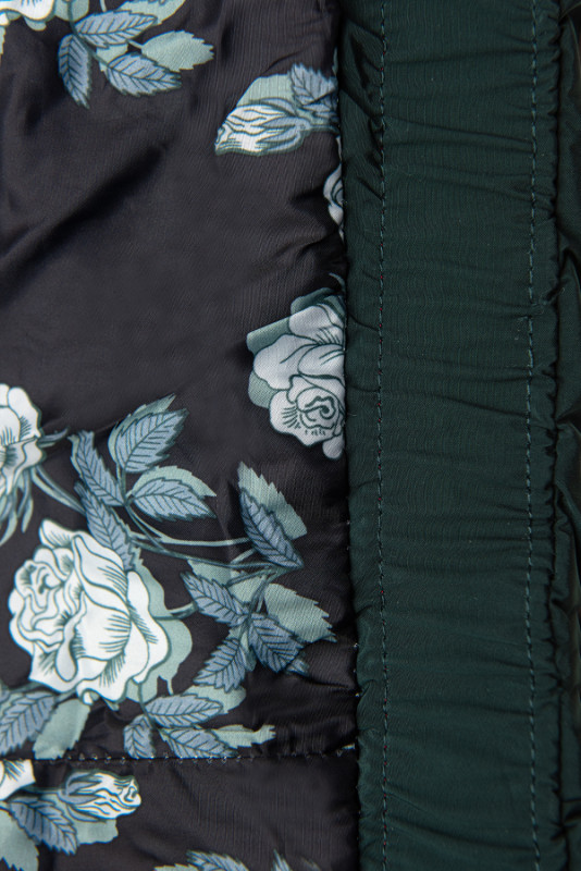 Zelená zimní bunda s květinovou podšívkou