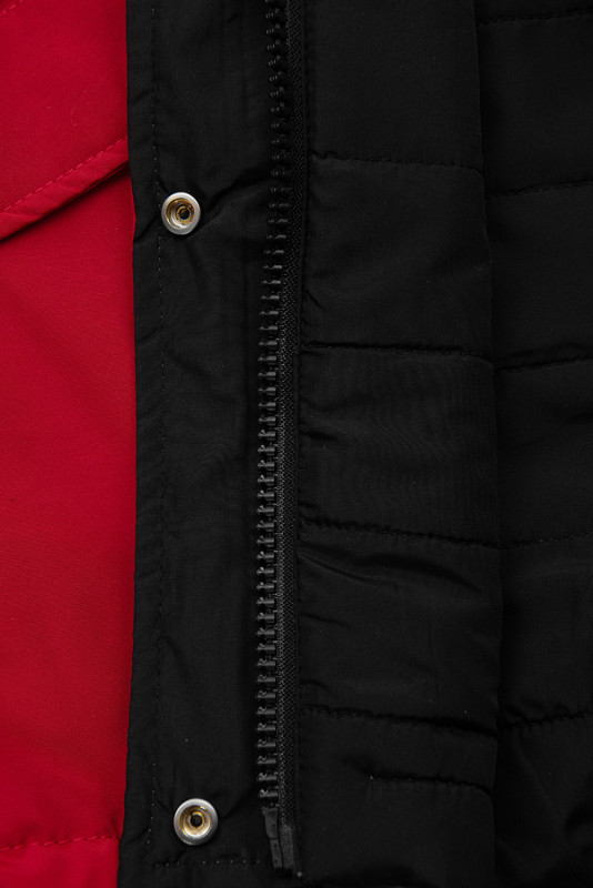 Přechodná oboustranná parka s kapucí červená/černá