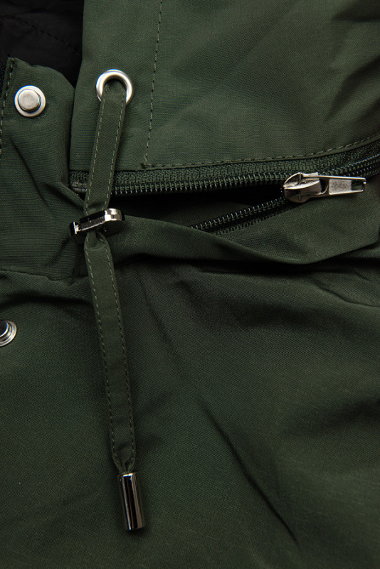 Přechodná oboustranná parka s kapucí khaki/černá