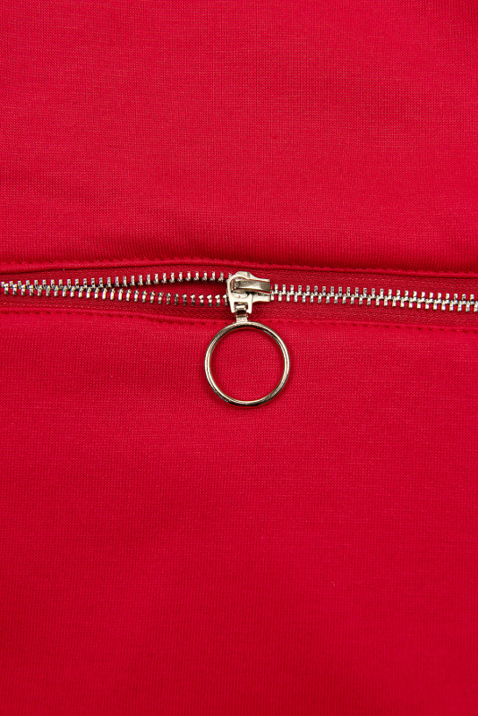 Červená mikina na zip s kapucí