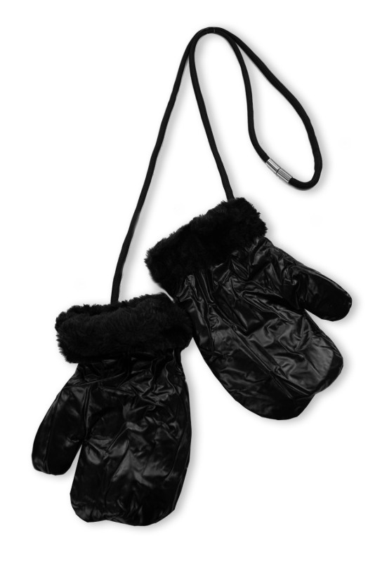 Černá lesklá zimní bunda s rukavicemi