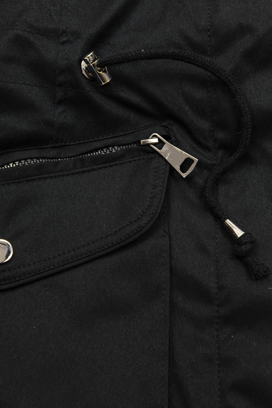 Černá parka s odnímatelným futrem a kožešinou