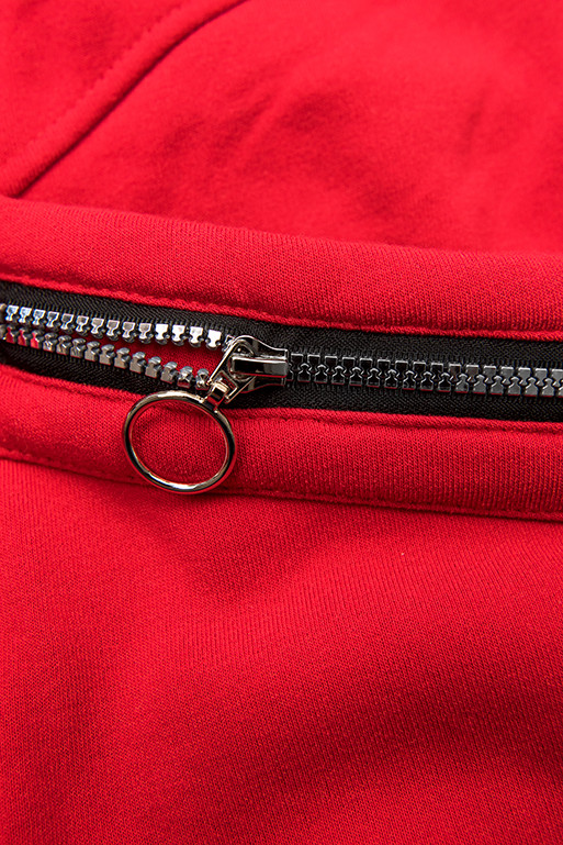 Červená prodloužená mikina s kapucí