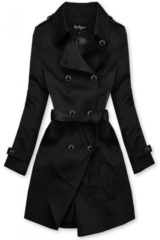 Černý trenčkot s páskem na zavazování