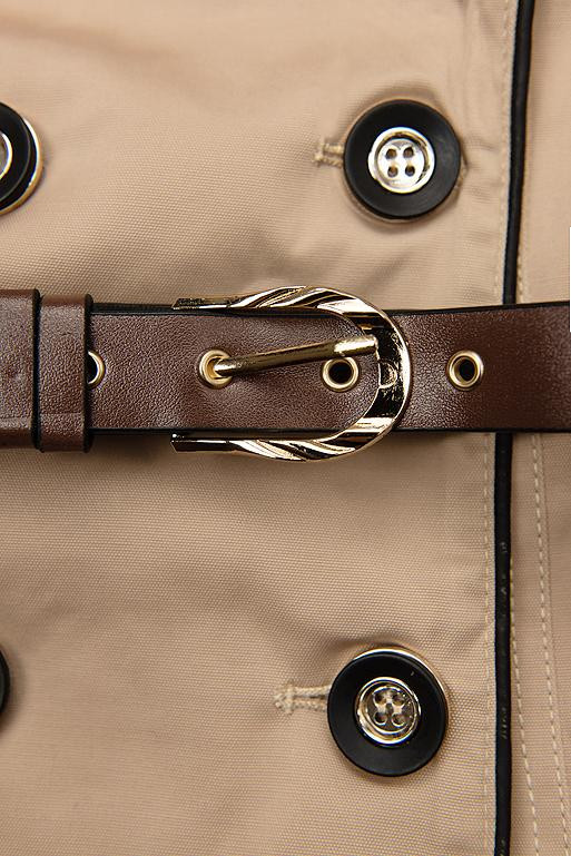 Béžový trenčkot s koženkovými detaily