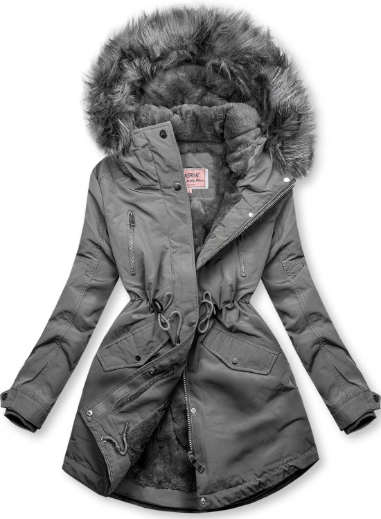 Šedá zateplená parka na zimu