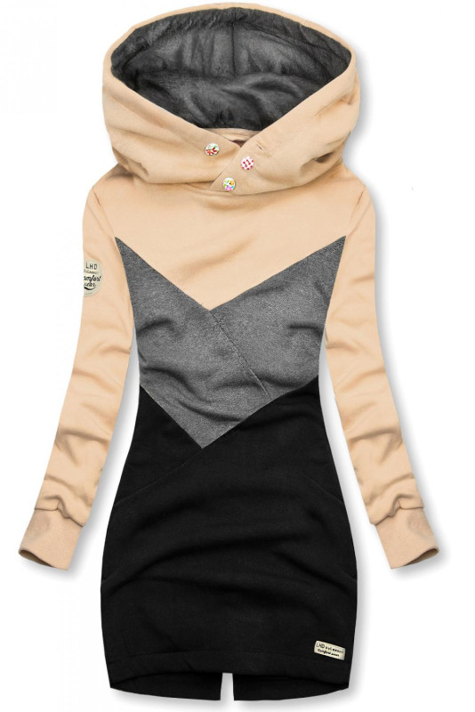 Mikina s oblékáním přes hlavu béžová/šedá/černá