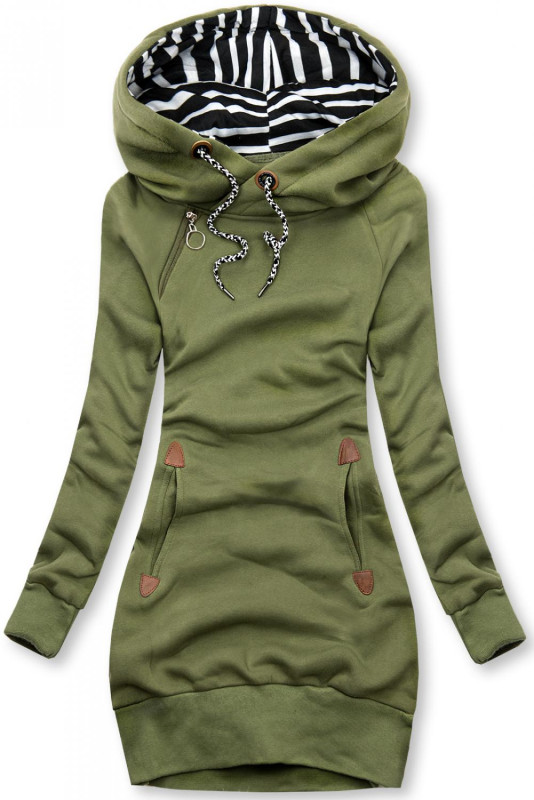 Khaki zelená dlouhá mikina s kapucí