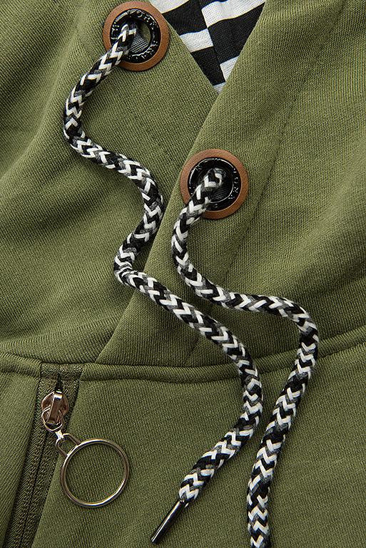 Khaki zelená dlouhá mikina s kapucí