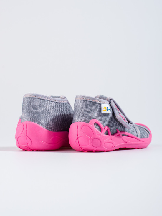 Šedo-růžové dětské pantofle