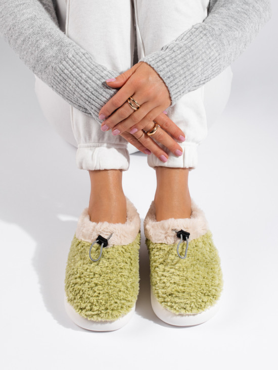 Dámské zelené kožešinové papuče