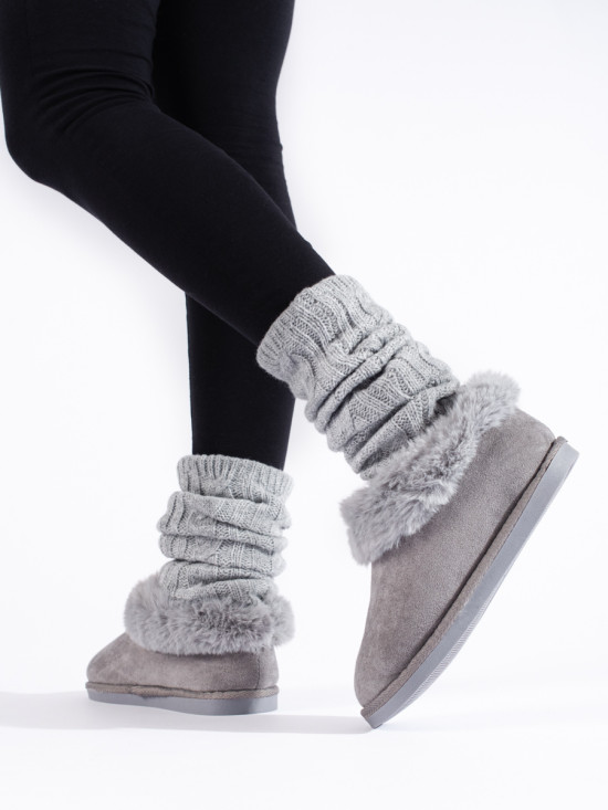Šedé papuče s umělým kožíškem
