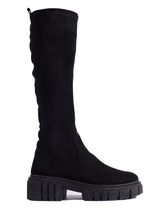 Vysoké semišové kozačky s hrubou podrážkou černé