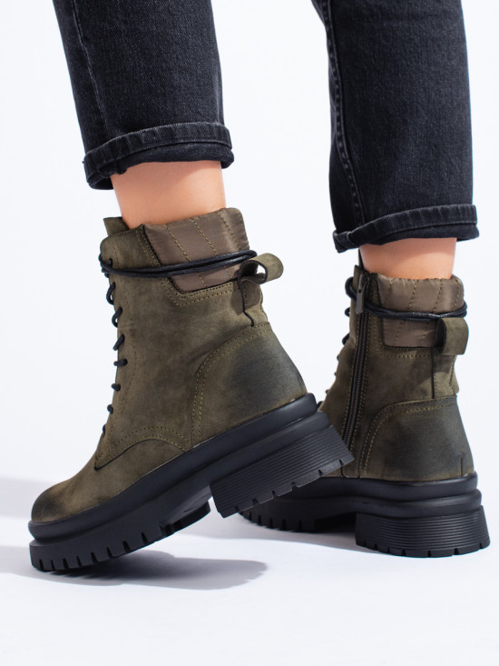 Khaki semišové dámské kozačky