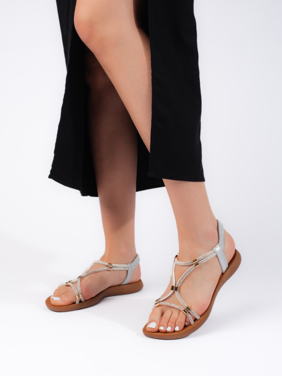 Stříbrné ploché třpytivé sandály