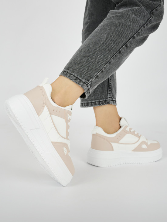 Bílo-růžové dámské sportovní tenisky na platformě