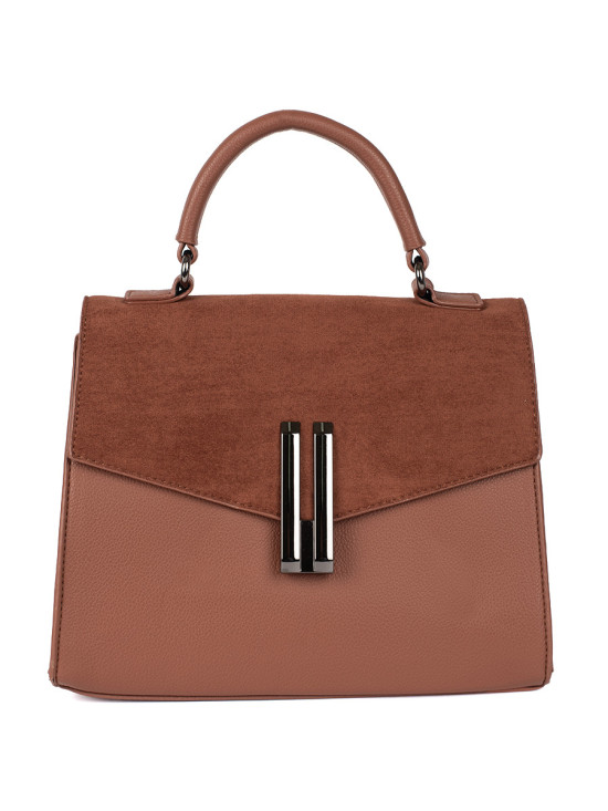 Hnědá elegantní kabelka v semišové kombinaci