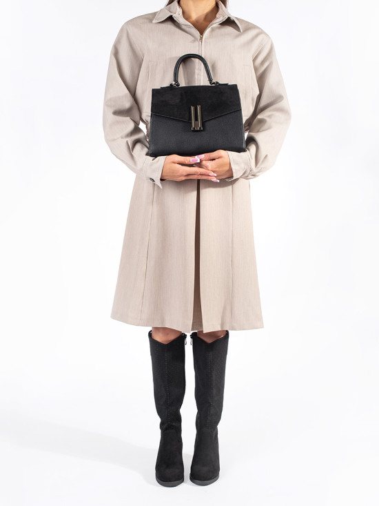 Černá elegantní kabelka v semišové kombinaci