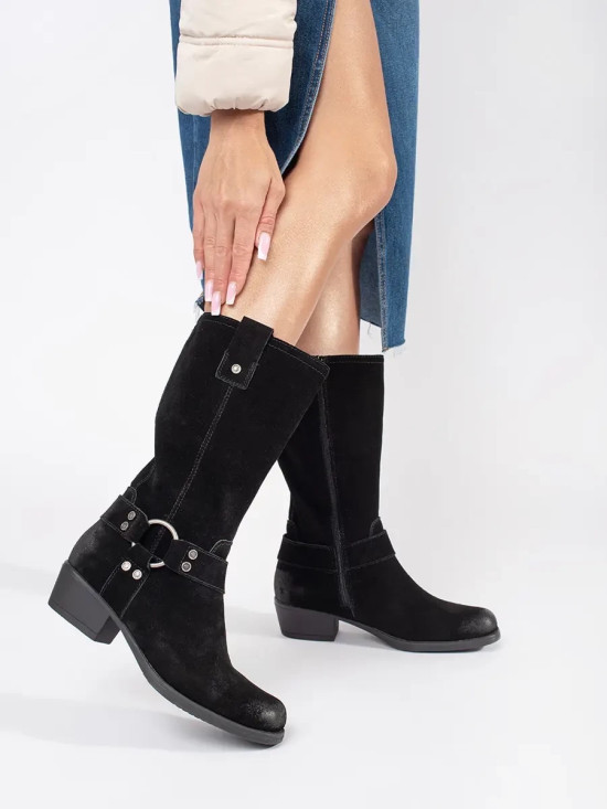 Černé kožené cowboy kozačky Sergio Leone