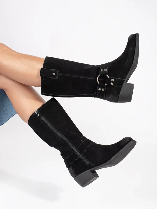 Černé kožené cowboy kozačky Sergio Leone