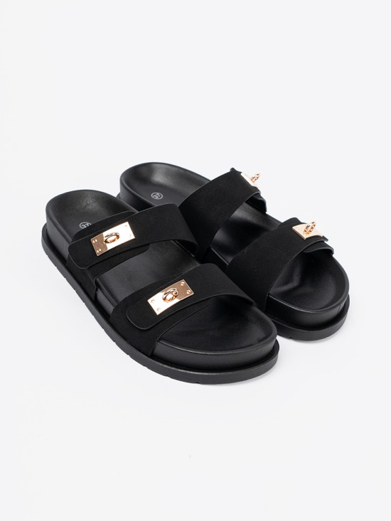 Černé pantofle se zlatými detaily