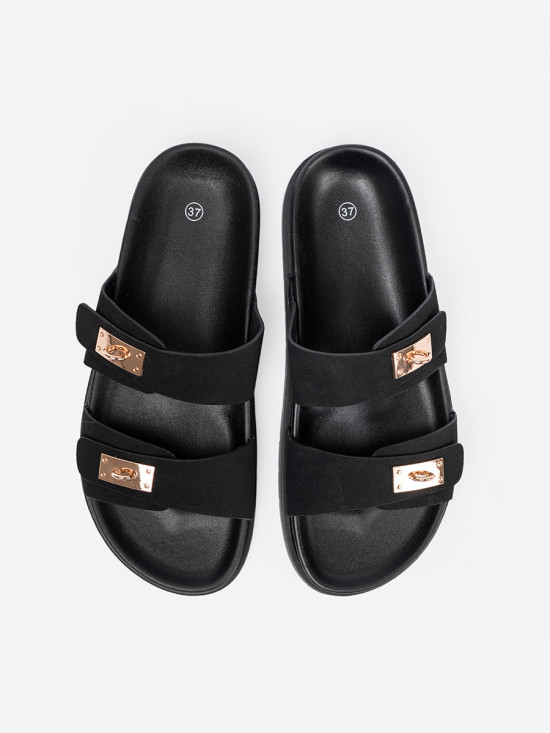 Černé pantofle se zlatými detaily