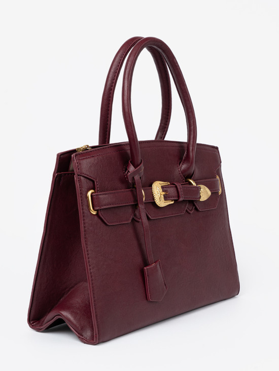 Bordó kabelka s ozdobnou zlatou sponou