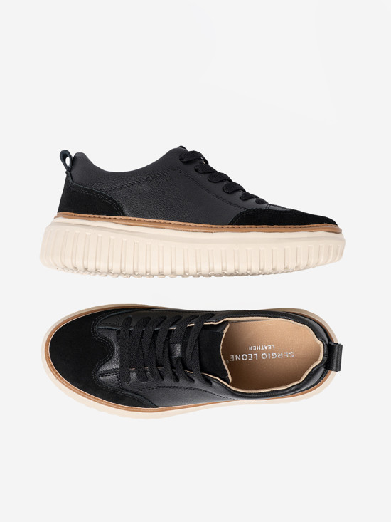 Černé kožené sneakersy na béžové platformě