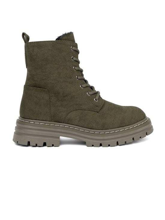 Tmavě zelené kotníkové boty se semišovým detailem