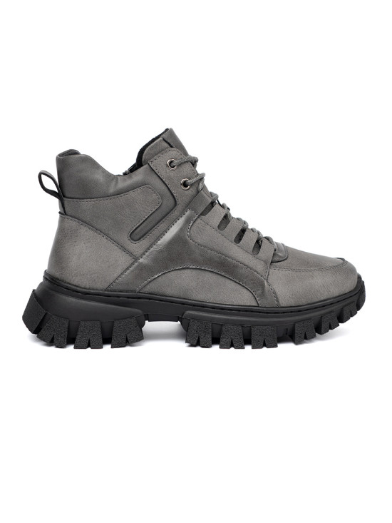 Šedé šněrovací kotníkové boty s hrubou podrážkou