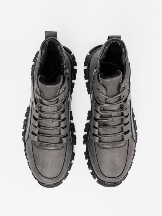 Šedé šněrovací kotníkové boty s hrubou podrážkou