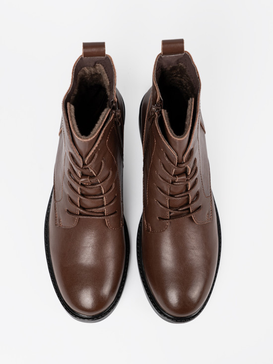 Hnědé šněrovací kotníkové boty s nízkým podpatkem