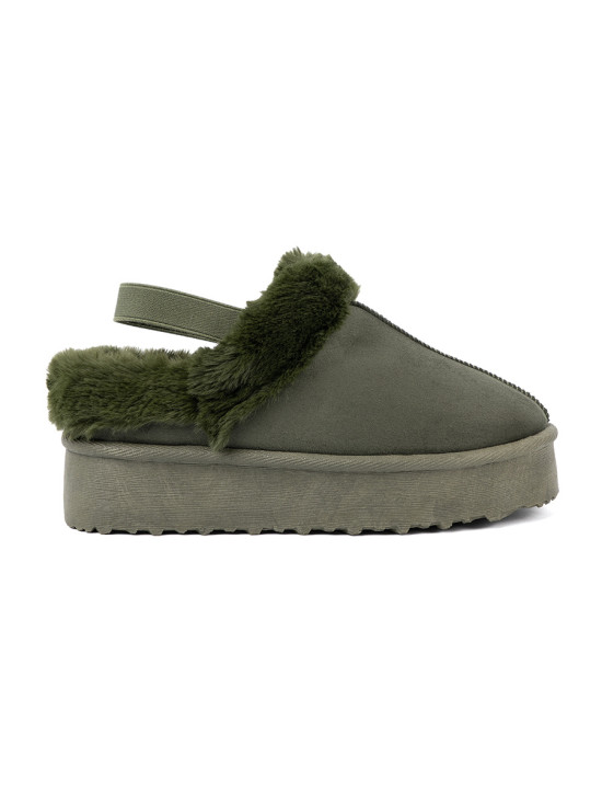 Tmavě zelené papuče s kožíškem