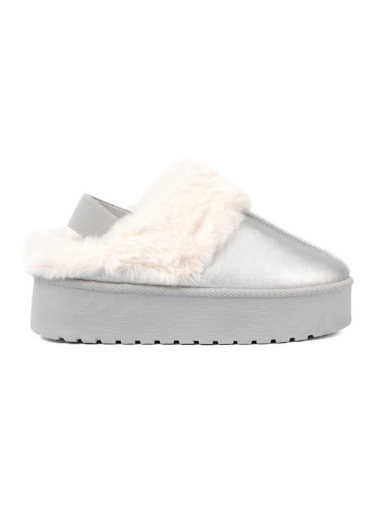Stříbrné papuče s kožíškem a platformou